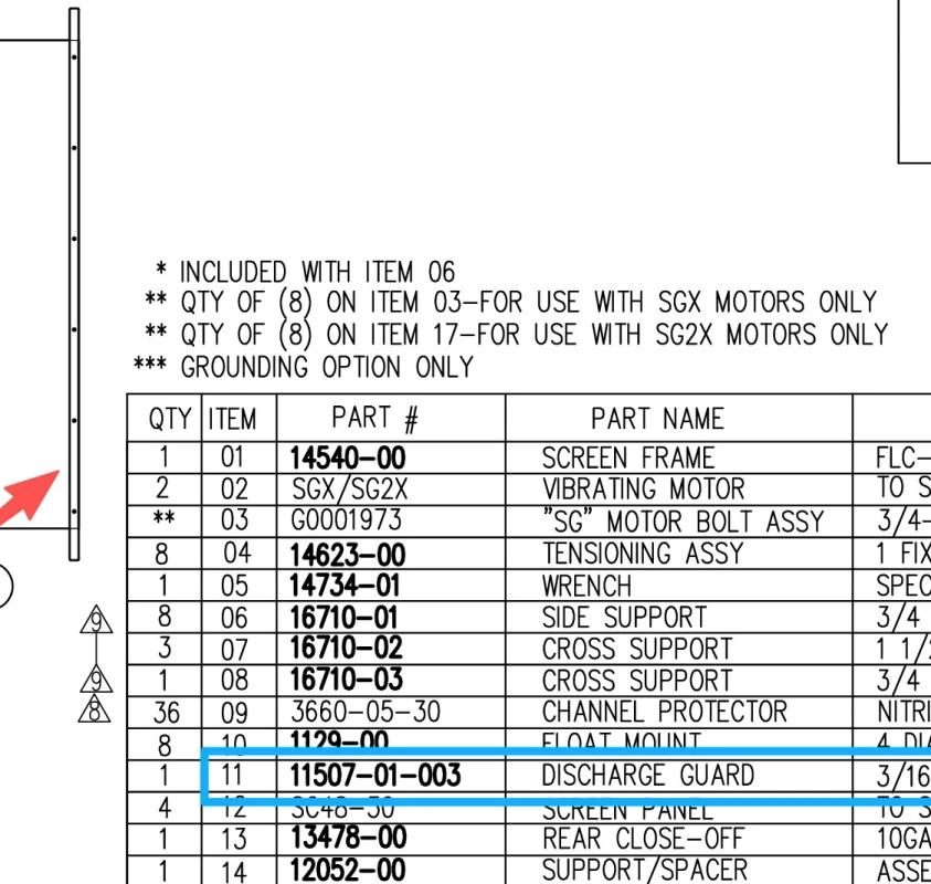 11507-01-003 Discharge Guard FLC514 Shaker