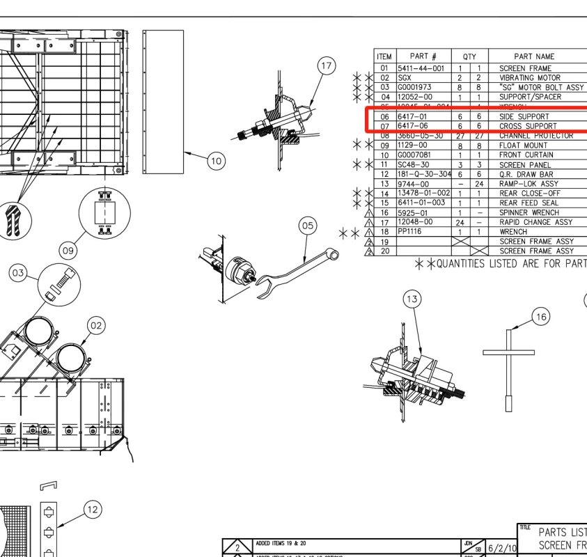 6417-06 Cross Support FLC2000 Shaker Part